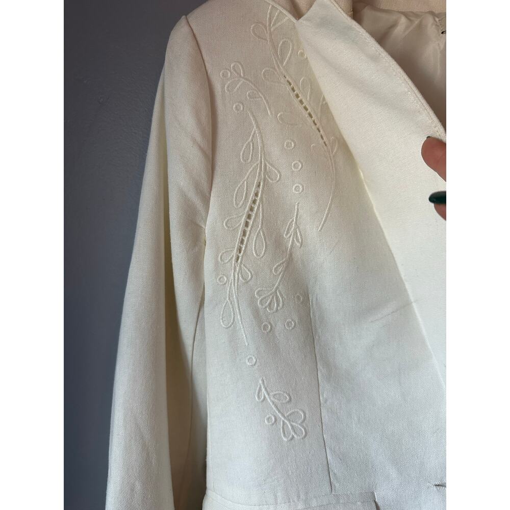 $325 JASON WU The Classics Embroidered Off White Linen Rayon Button Blazer sz Xs - Picture 2 of 10